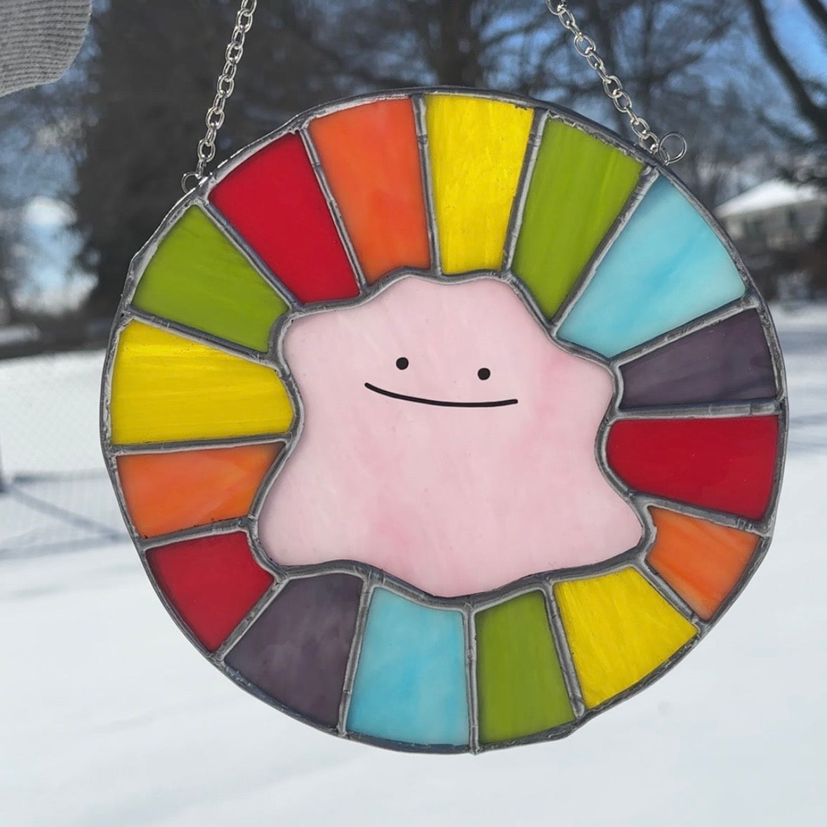 Rainbow Pink Anime Pocket Creature Stained Glass Sun Catcher