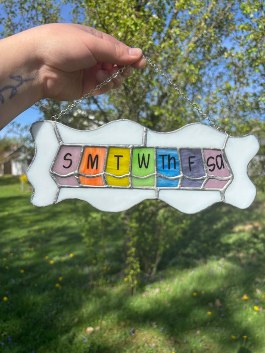 Rainbow Pill Organizer Stained Glass Sun Catcher