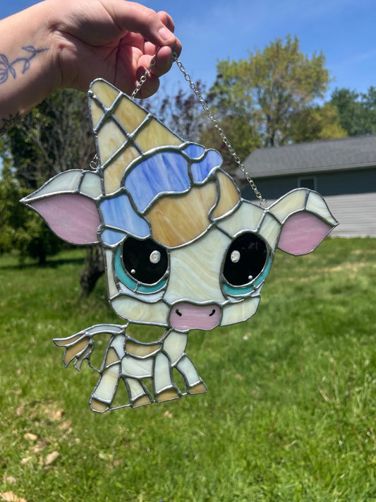 Ice Cream Cow Stained Glass Sun Catcher